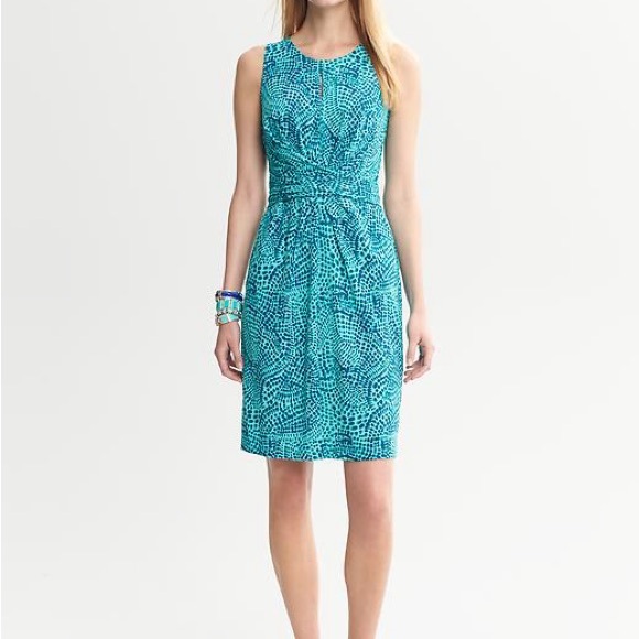 Banana Republic Teal Patterned Midi Dress - Picture 1 of 10